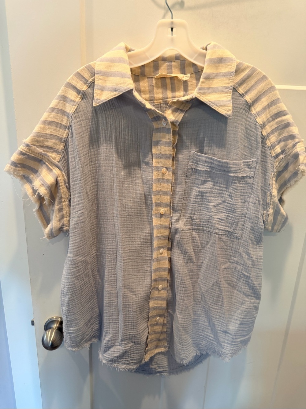 Millibon USA Blue White Stripe Cotton Gauze Button Front Beach Shirt Small